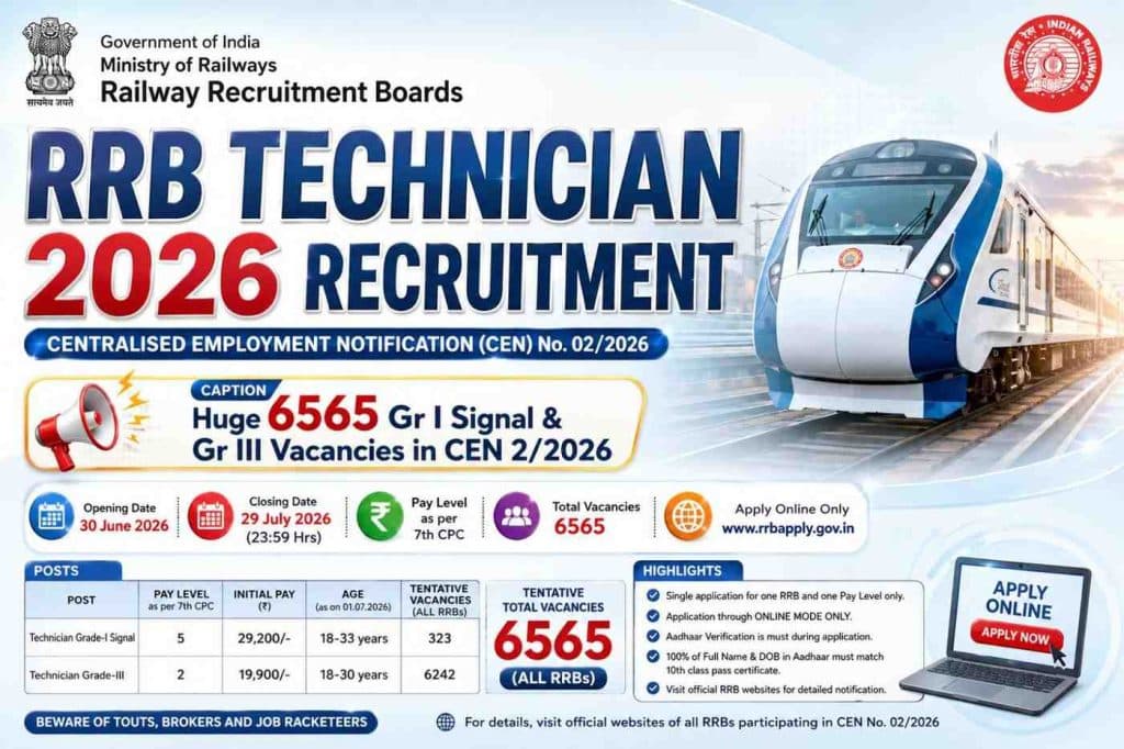 RRB Technician 2026 Notification for 6565 Gr I Signal & Gr III CEN 22026 Notification [Out]