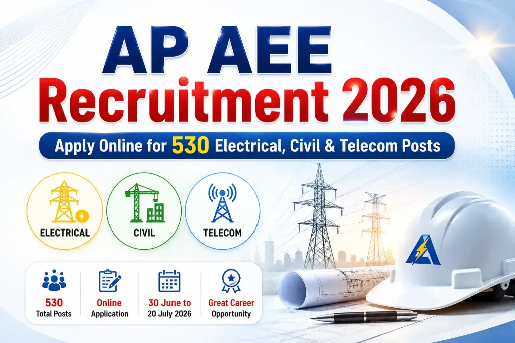 AP AEE Recruitment 2026 Apply Online for 530 Electrical, Civil & Telecom Posts AP AEE Recruitment 2026 Apply Online for 530 Electrical, Civil & Telecom Posts