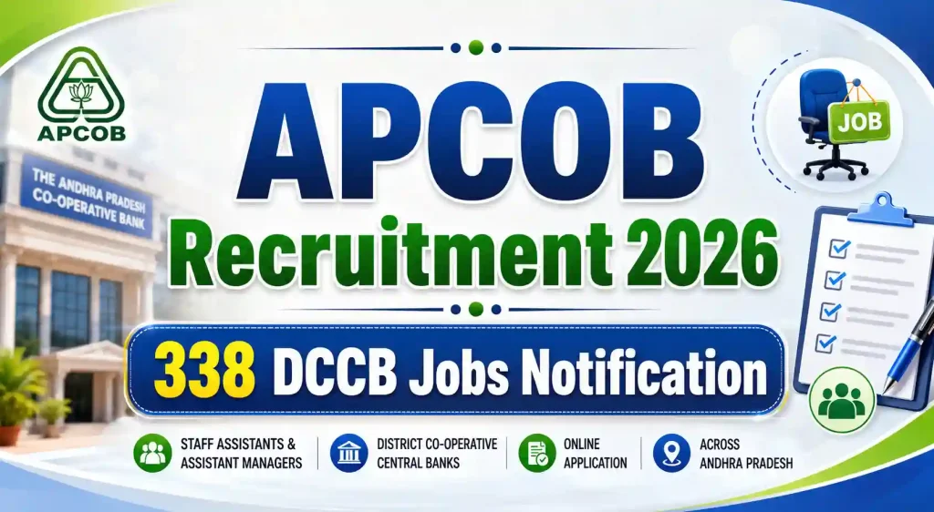 APCOB Recruitment 2026 338 Staff Assistants, Asst Managers DCCB Recruitment 2026 APCOB Recruitment 2026 338 Staff Assistants, Asst Managers DCCB Recruitment 2026
