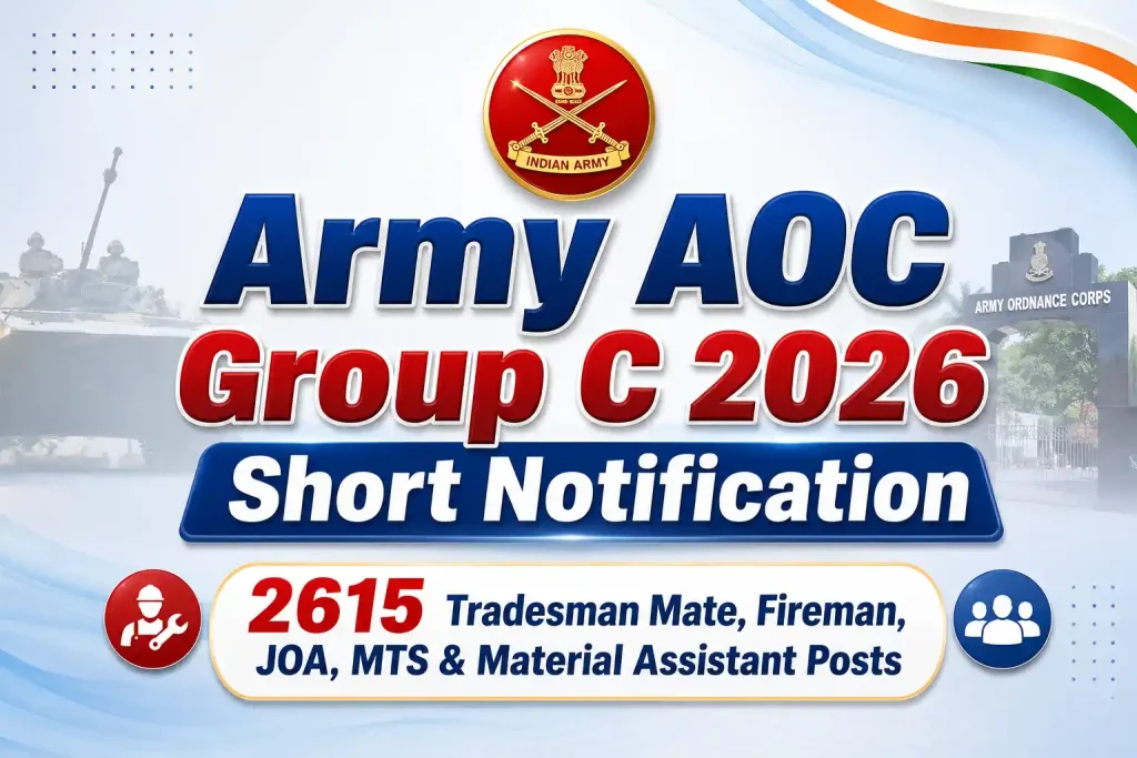 AOC Group C 2026 Apply Online for 2615 Tradesman Mate, Fireman, JOA, MTS Material Assistant Posts AOC Group C 2026 Apply Online for 2615 Tradesman Mate, Fireman, JOA, MTS Material Assistant Posts