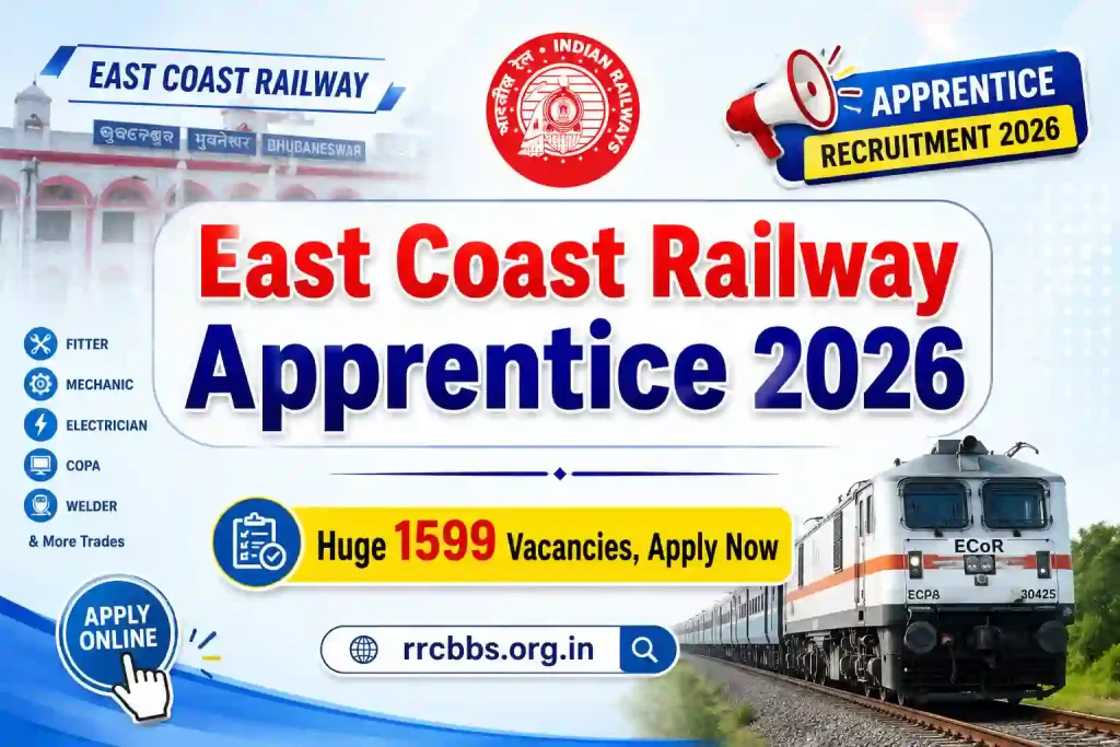 East Coast Railway Apprentice 2026: ECoR 1599 Huge Vacancies apply at rrcbbs.org.in East Coast Railway Apprentice 2026: ECoR 1599 Huge Vacancies apply at rrcbbs.org.in