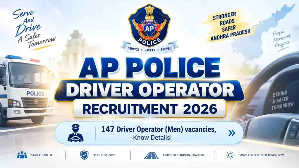 AP Police Driver Operator Recruitment 2026, 147 Driver Operator (Men) vacancies, Know Details AP Police Driver Operator Recruitment 2026, 147 Driver Operator (Men) vacancies, Know Details