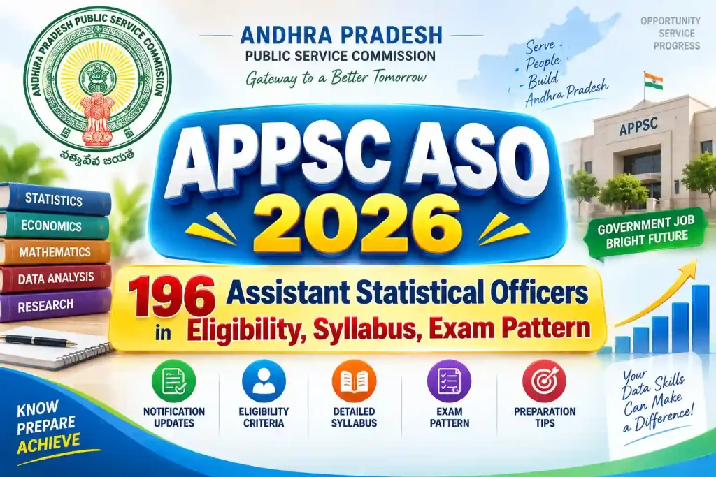 APPSC ASO 2026: 196 Assistant Statistical Officer Vacancies, Syllabus, Eligibility Complete Guide APPSC ASO 2026: 196 Assistant Statistical Officer Vacancies, Syllabus, Eligibility Complete Guide