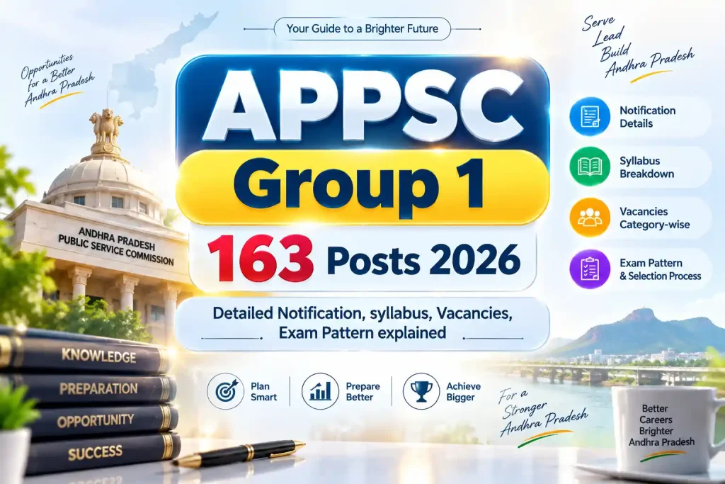 APPSC Group 1 163 Posts 2026: Notification, syllabus, Vacancies, Exam Pattern explained APPSC Group 1 163 Posts 2026: Notification, syllabus, Vacancies, Exam Pattern explained