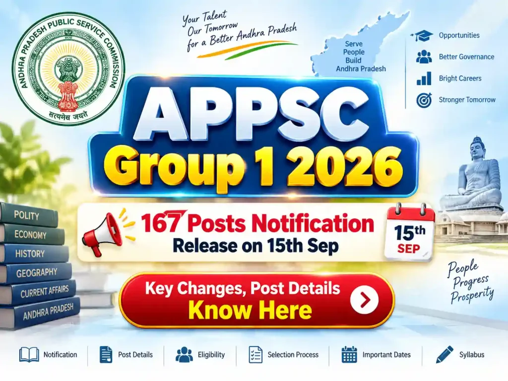 APPSC Group 1 2026: 167 Posts Notification Release on 15th Sep, Updates in Telugu APPSC Group 1 2026: 167 Posts Notification Release on 15th Sep, Updates in Telugu
