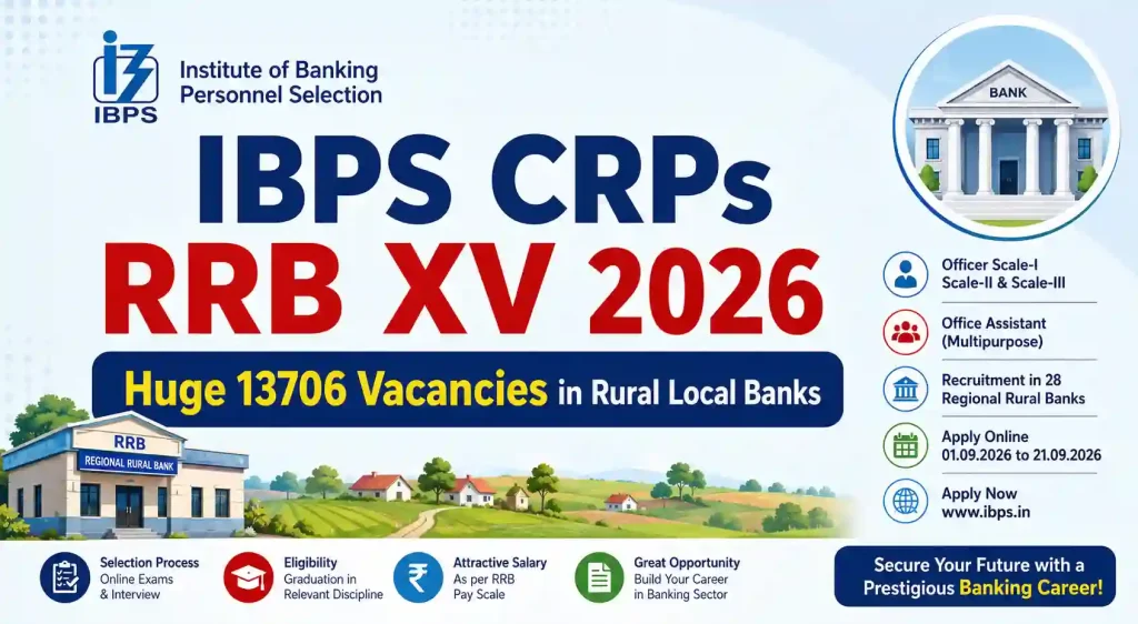 IBPS CRP RRBs XV 2026: Huge 13706 Officer, Office Assistant Vacancies IBPS CRP RRBs XV 2026: Huge 13706 Officer, Office Assistant Vacancies