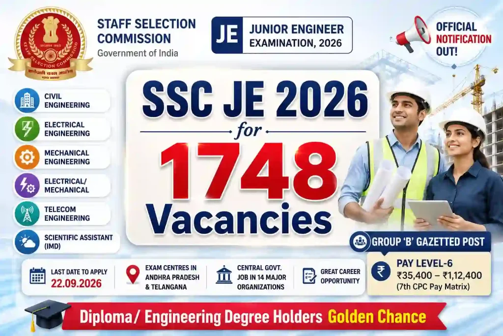 SSC JE 2026: Notification for 1748 JE & Scientific Assistant Vacancies, Golden Chance SSC JE 2026: Notification for 1748 JE & Scientific Assistant Vacancies, Golden Chance