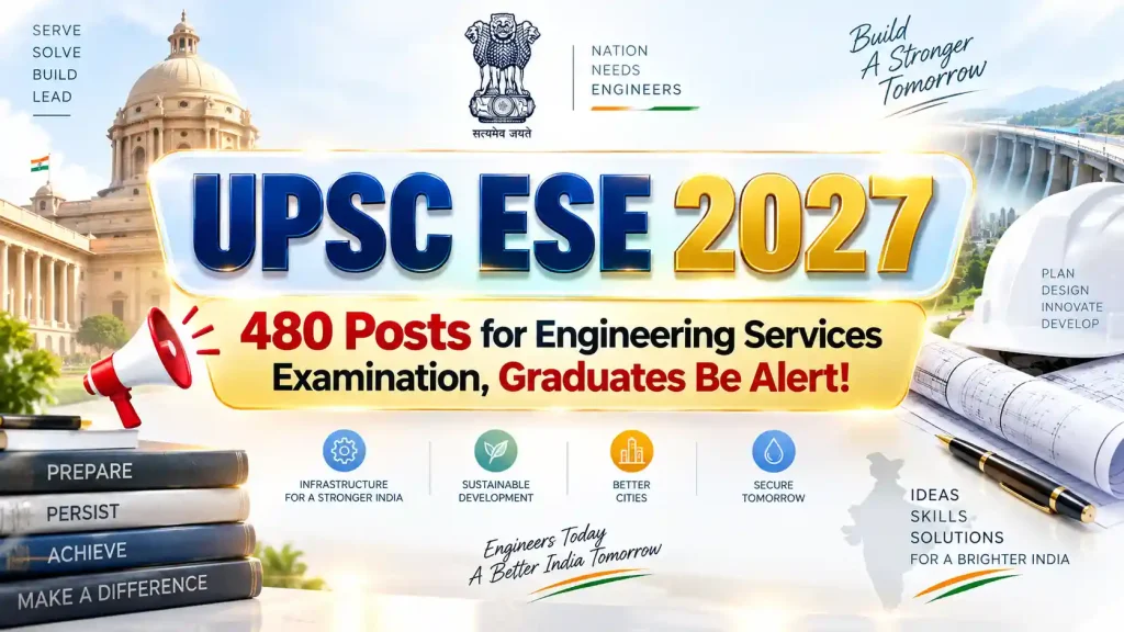 UPSC ESE 2027: 480 Posts for Engineering Services Examination, Graduates Be Alert UPSC ESE 2027: 480 Posts for Engineering Services Examination, Graduates Be Alert