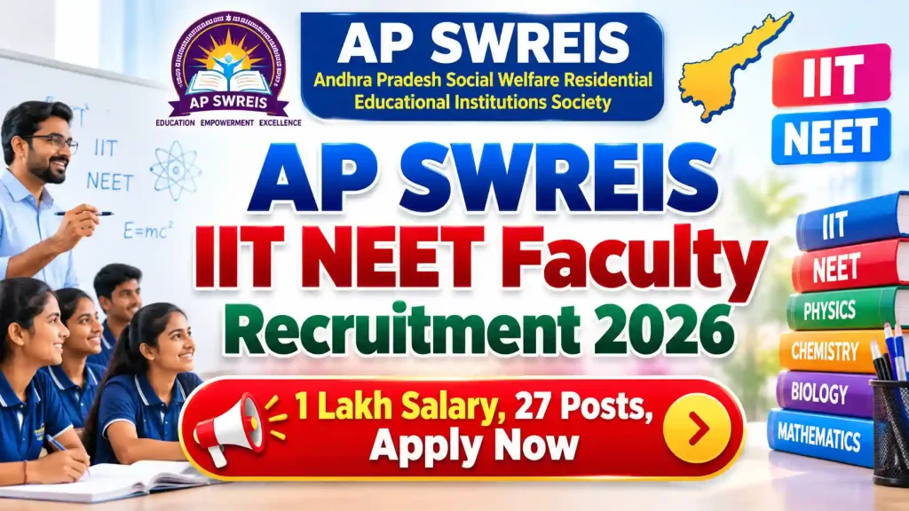 AP SWREIS IIT NEET Faculty Recruitment 2026, Apply for 27 Vacancies, Huge 1 Lakh Salary AP SWREIS IIT NEET Faculty Recruitment 2026, Apply for 27 Vacancies, Huge 1 Lakh Salary