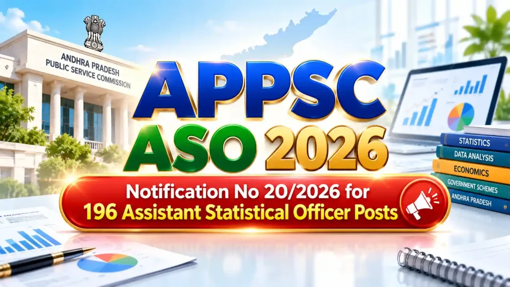APPSC ASO 2026: Notification No 20/2026 for 196 Assistant Statistical Officer Posts APPSC ASO 2026: Notification No 20/2026 for 196 Assistant Statistical Officer Posts