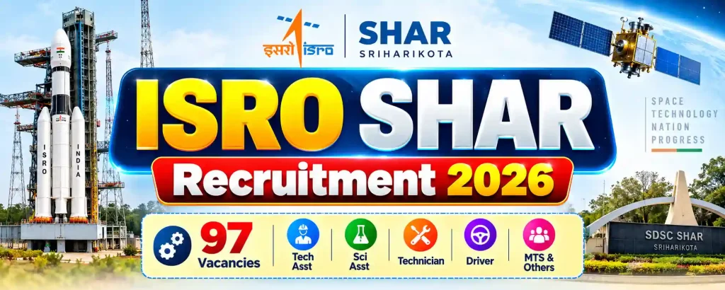 ISRO SHAR Recruitment 2026: Notification for 97 Tech Asst, Sci Asst, Technician, Driver, MTS & Others ISRO SHAR Recruitment 2026: Notification for 97 Tech Asst, Sci Asst, Technician, Driver, MTS & Others