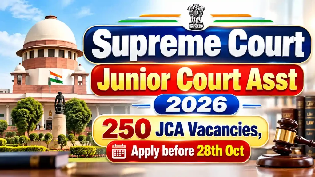 Supreme Court Junior Court Asst 2026: Last Date to Apply for 250 JCA 28th Oct Supreme Court Junior Court Asst 2026: Last Date to Apply for 250 JCA 28th Oct